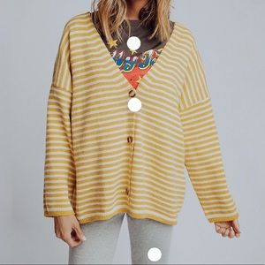 Green & White striped button up sweater